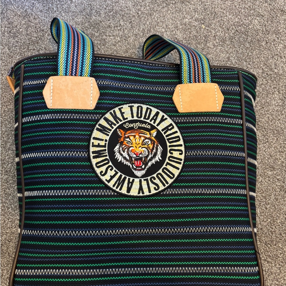 Black and Green Striped Consuela Tote Bag